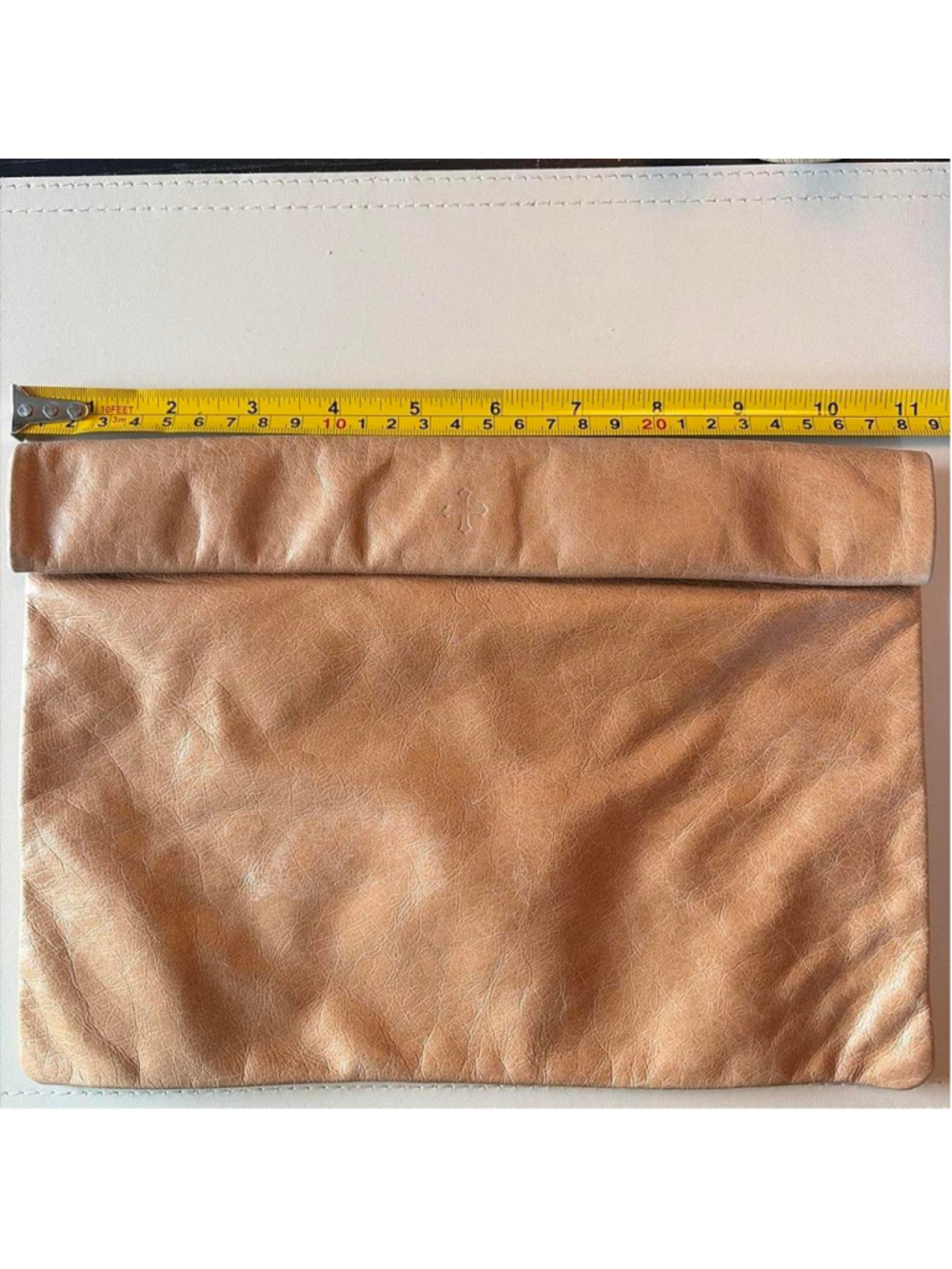 Tan leather #MarieTurner clutch with magnetic closure #leather #clutch
